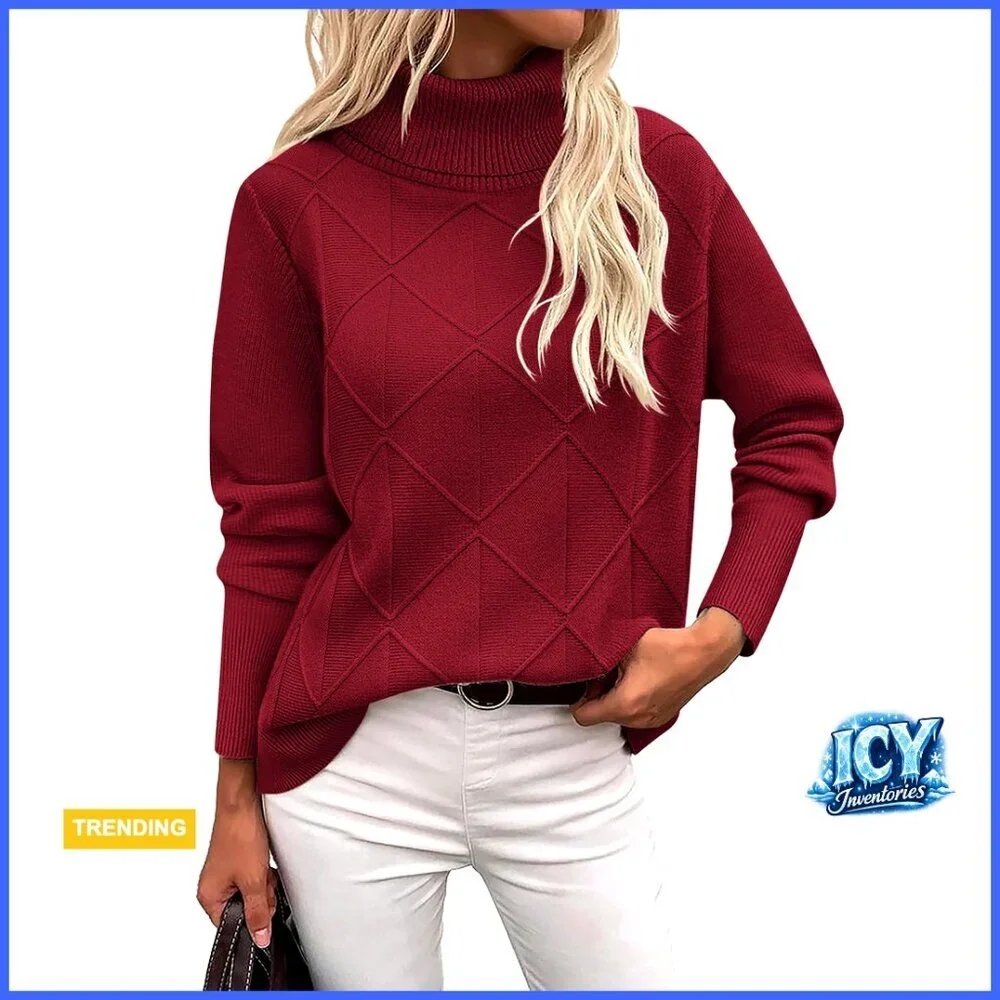 Chunky Knit Turtleneck Sweater Long Sleeve Pullover Fall Winter Top